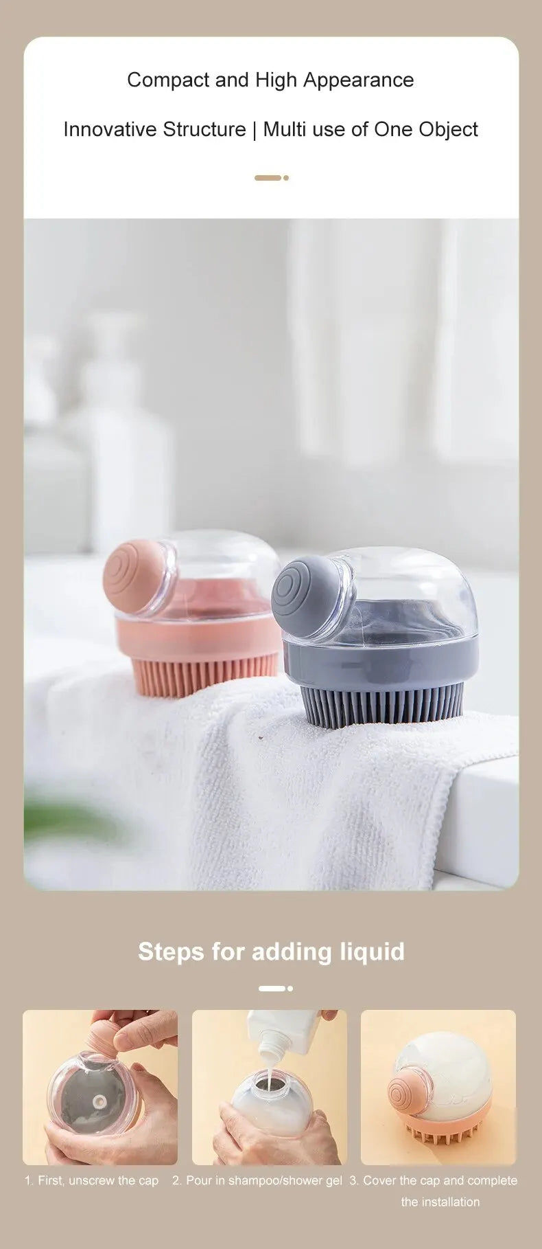 Spazzola da Bagno con Dispenser Shampoo - Massaggio Delicato in Silicone