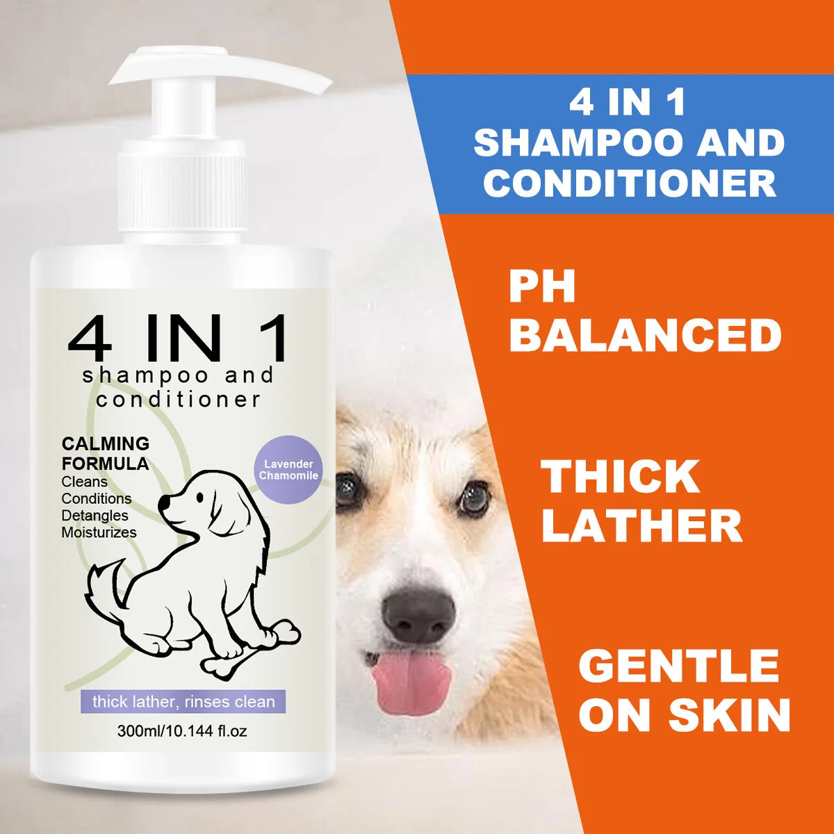 Shampoo e Balsamo 4 in 1 per Cani e Gatti 300ml - Anti-Caduta Pelo